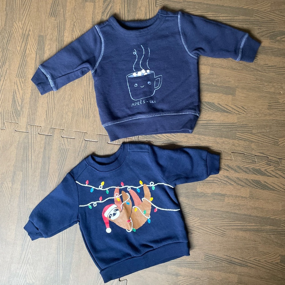 NWOT Baby Holiday Sweater Set: Carter’s Holiday Sloth & Gymboree Après-Ski, Navy